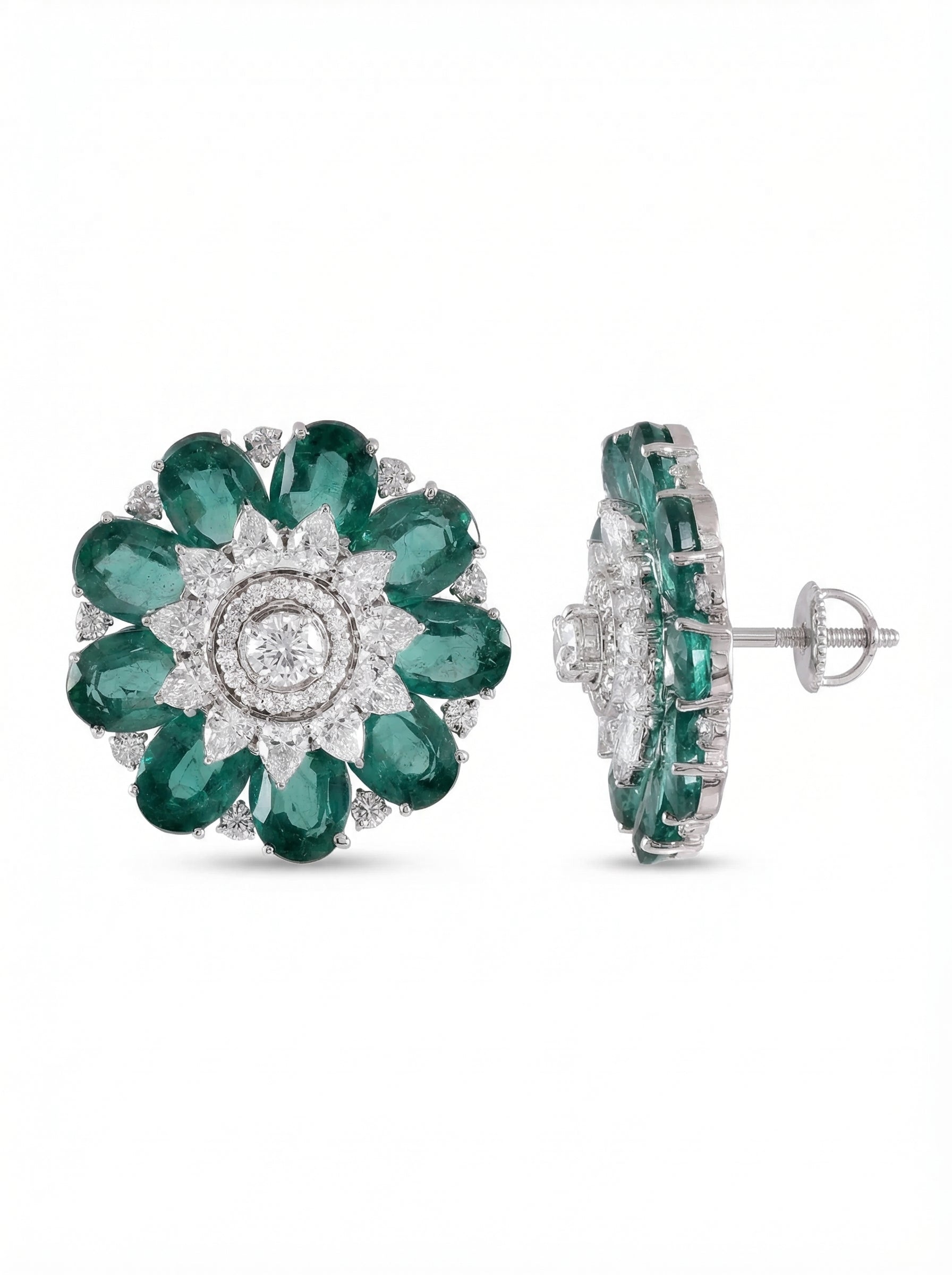 Emerald Floral Cluster Stud Earrings