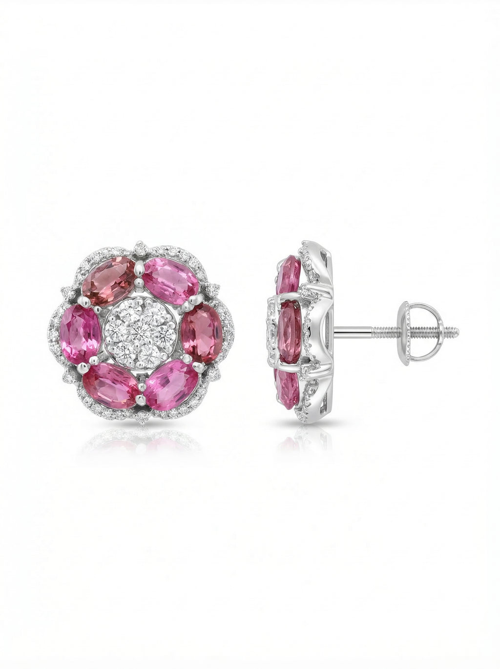 Pink Sapphire Cluster Stud Earrings