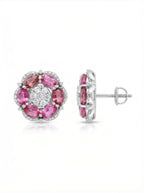 Pink Sapphire Cluster Stud Earrings