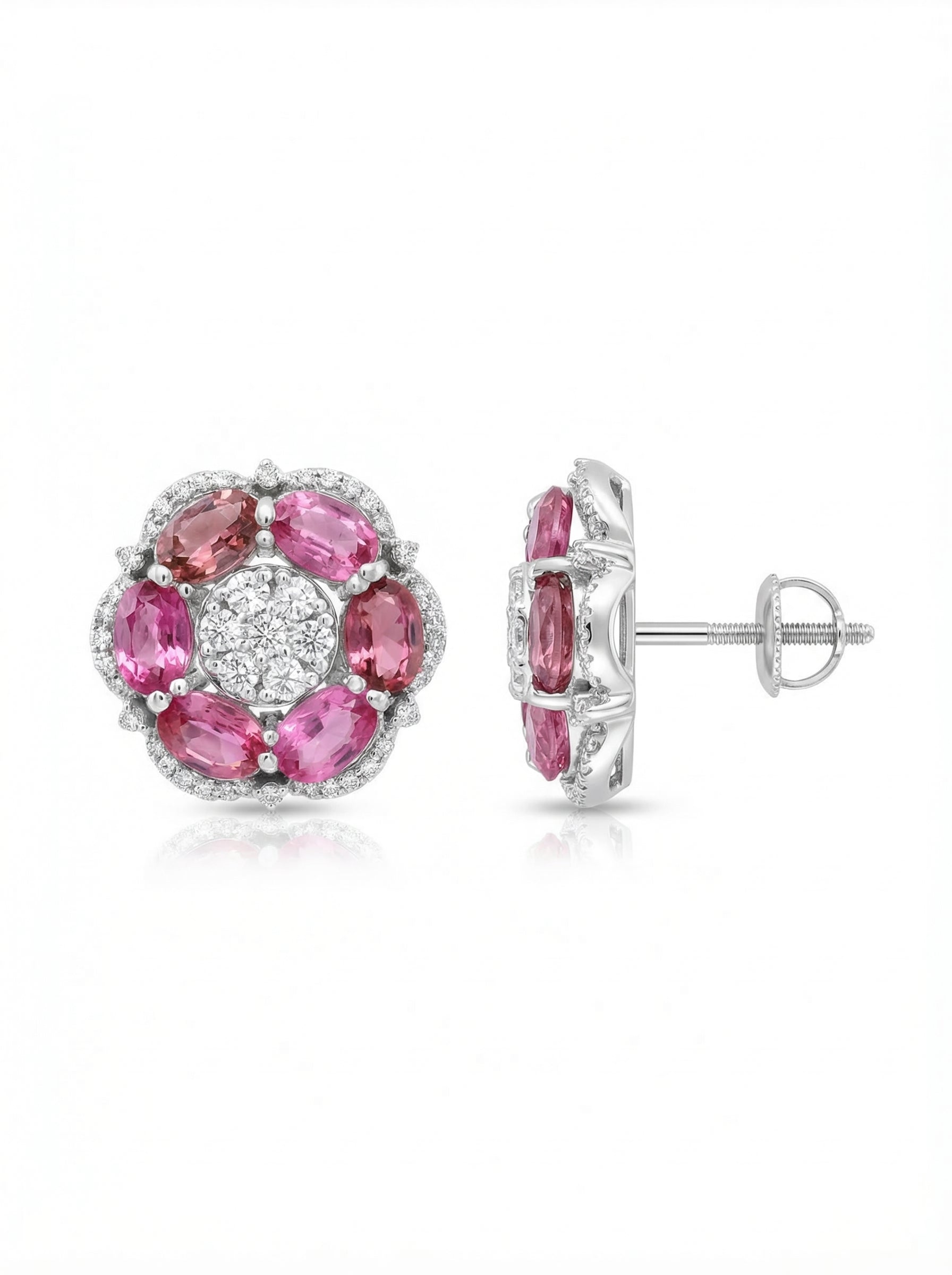 Pink Sapphire Cluster Stud Earrings