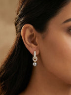 Pavé Grey Pearl Huggie Earrings