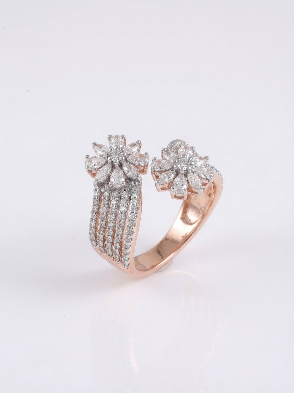 Double Flower Bypass Statement Ring