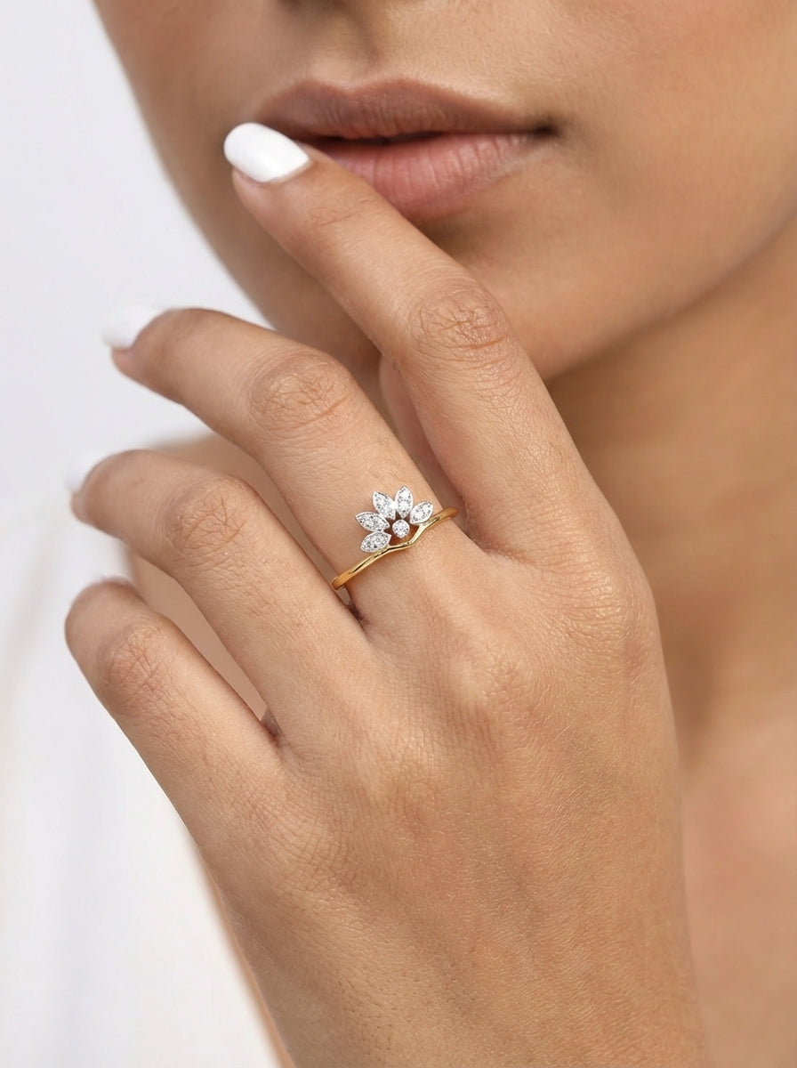 Crystal Petal Chevron Ring