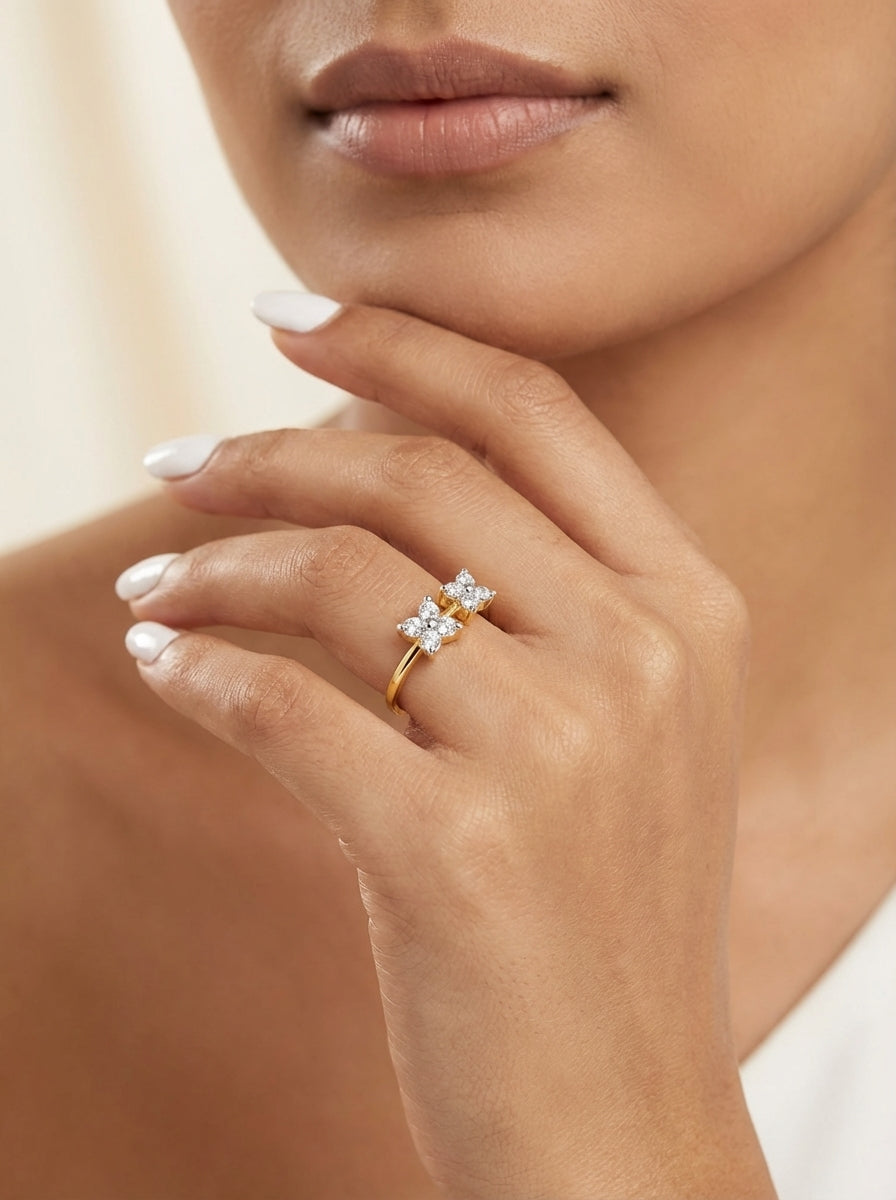 Double Floral Moissanite Ring