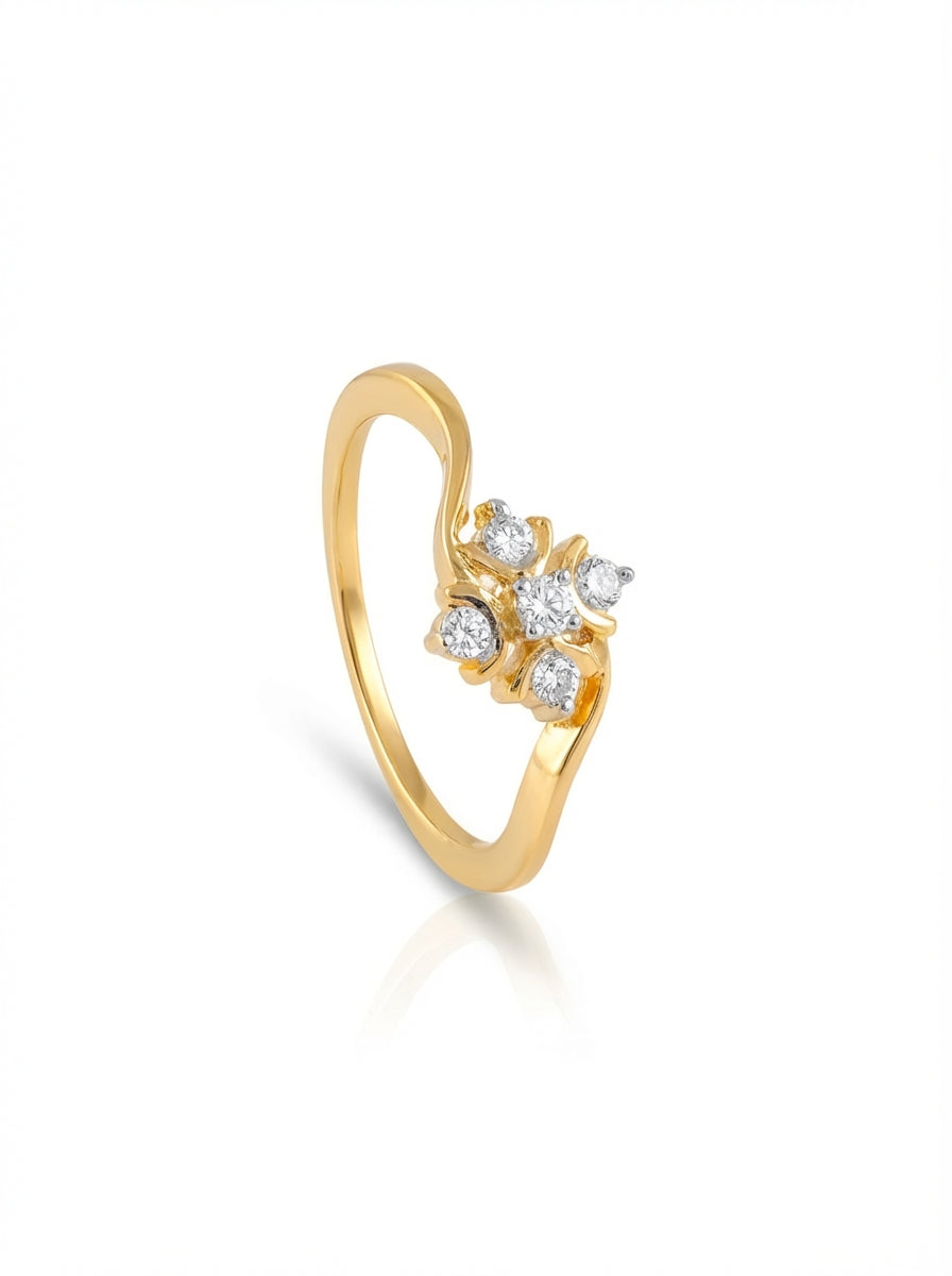 Gold Floral Cluster Bypass Ring