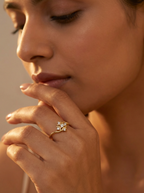 Gold Floral Cluster Bypass Ring