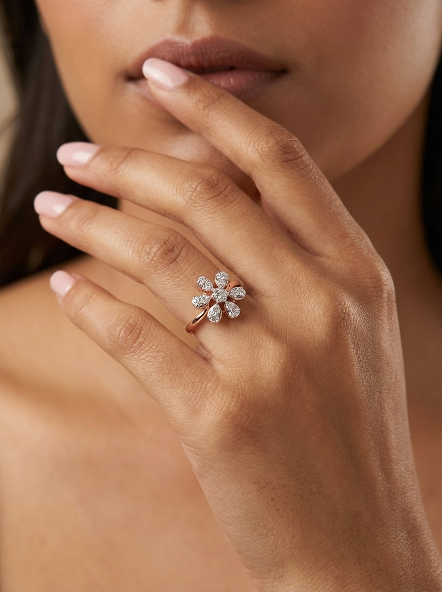 Crystal Daisy Silver Ring