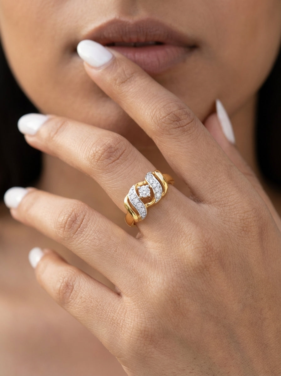 Wave Solitaire Silver Ring