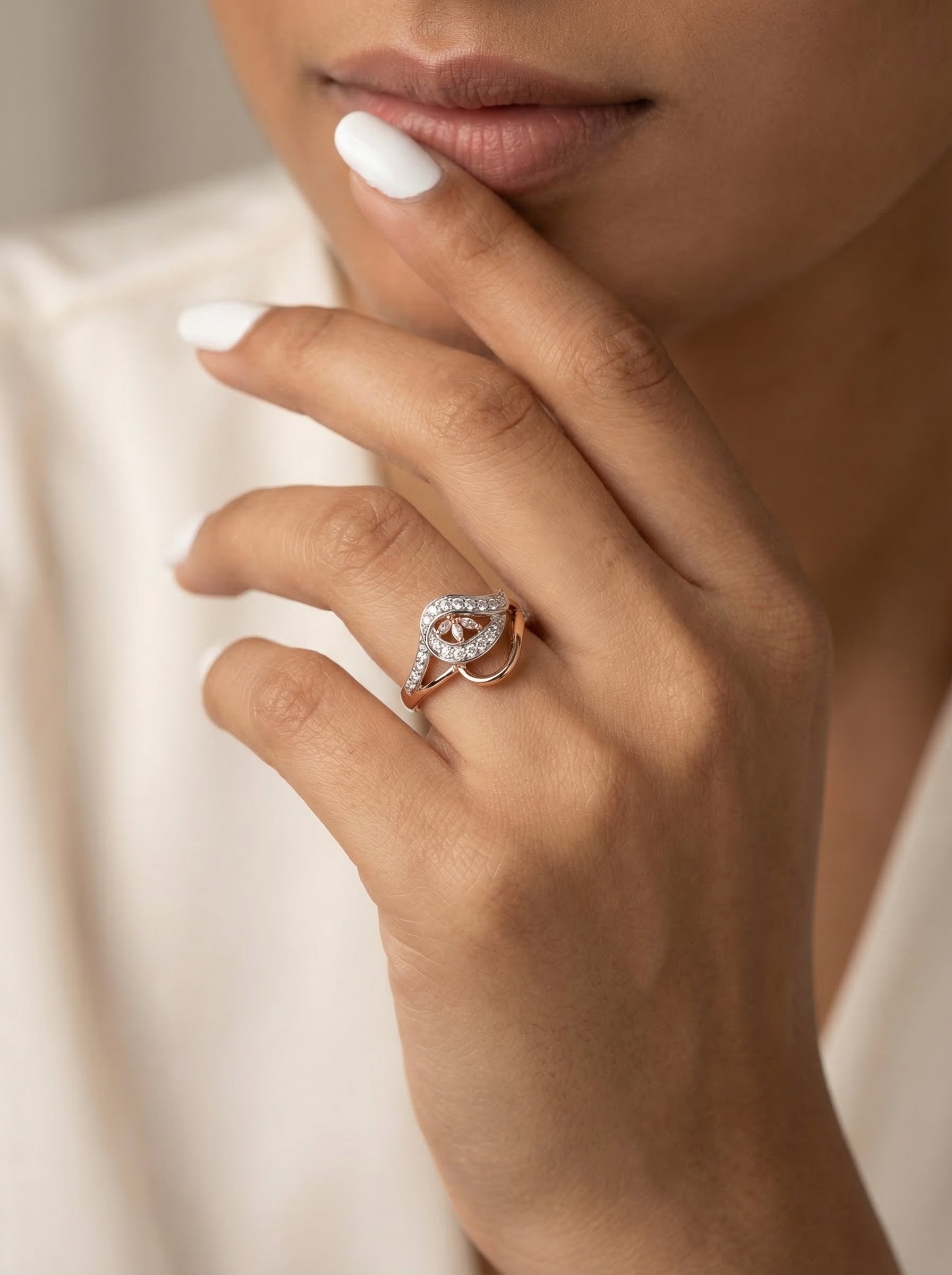 Crystal Swirl Silver Ring