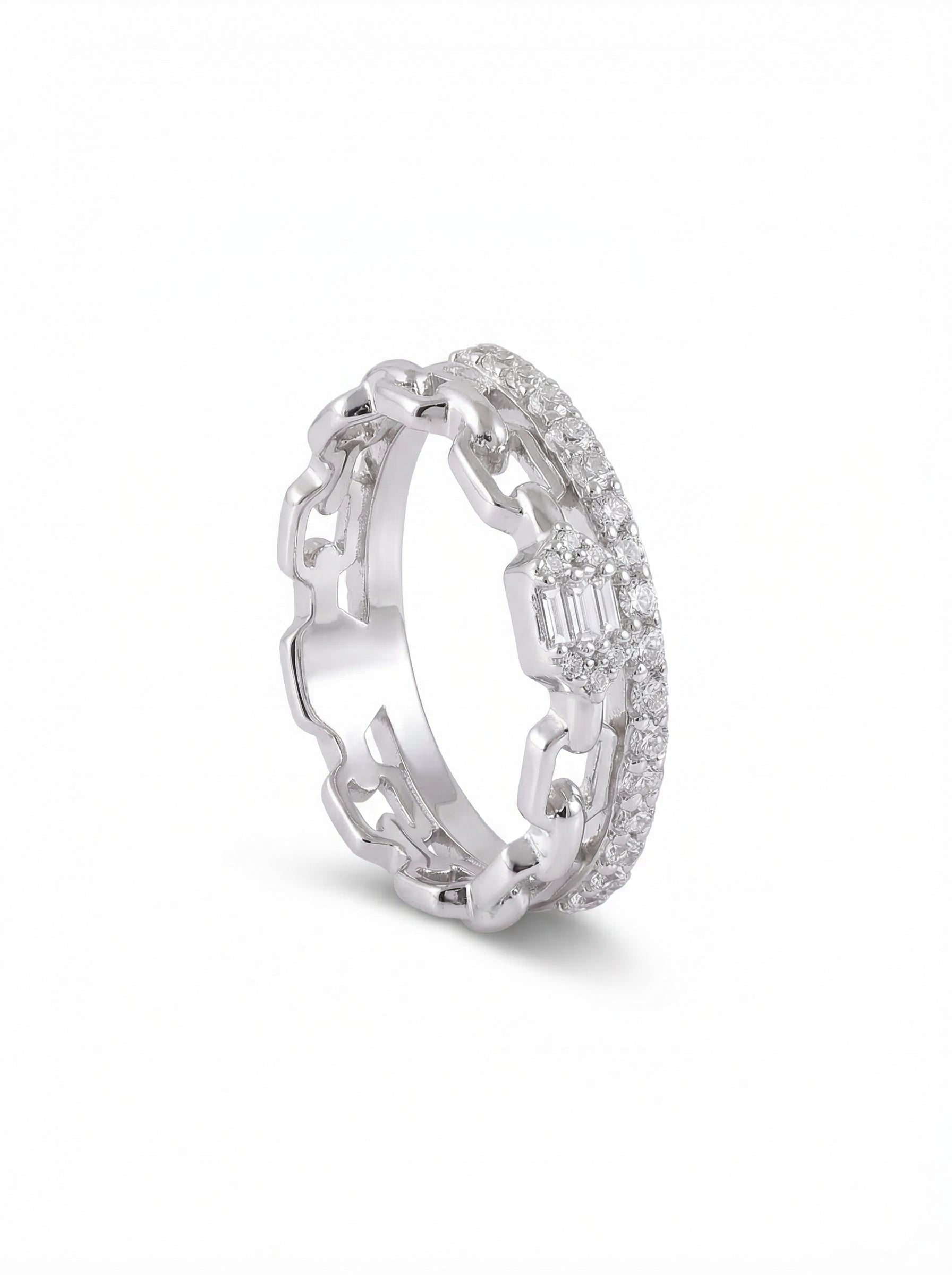 Emerald Cut Chain Moissanite Ring