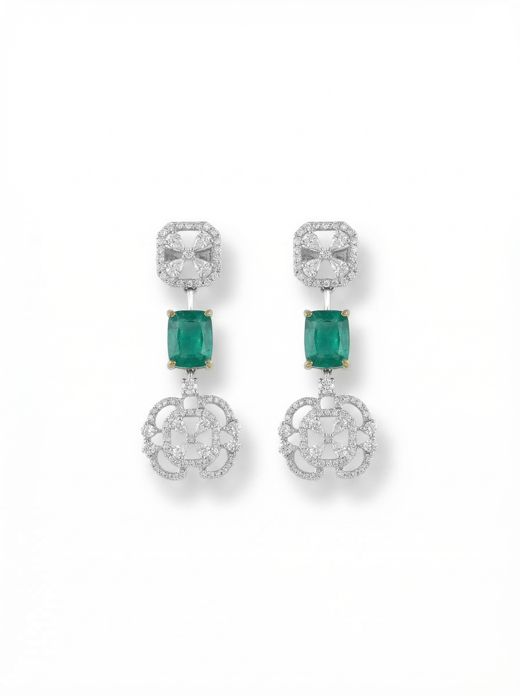 Green Stone Floral Medallion Drop Earrings