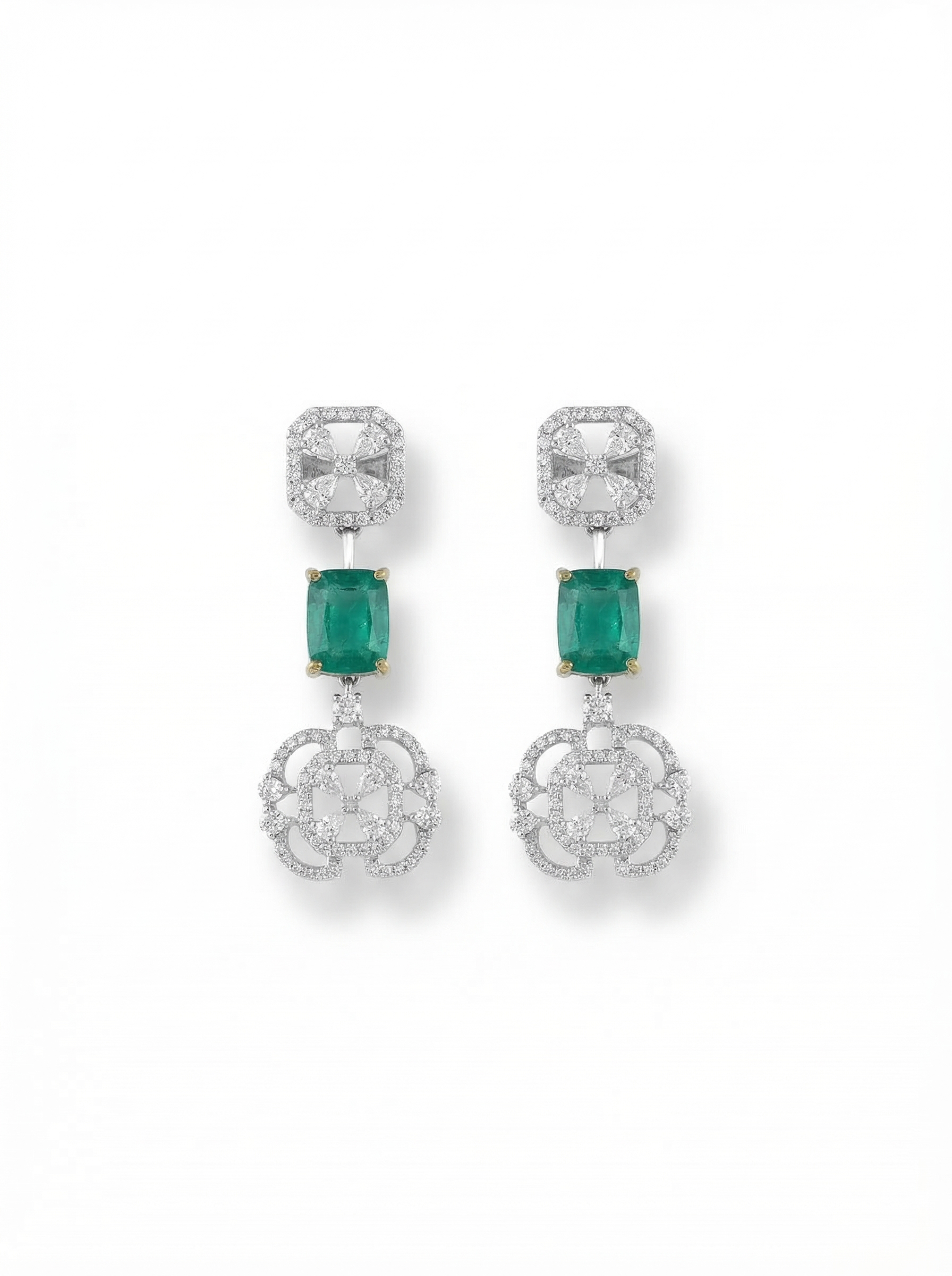 Green Stone Floral Medallion Drop Earrings