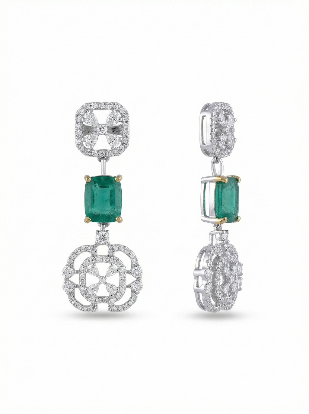 Green Stone Floral Medallion Drop Earrings
