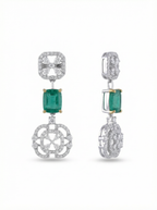 Green Stone Floral Medallion Drop Earrings