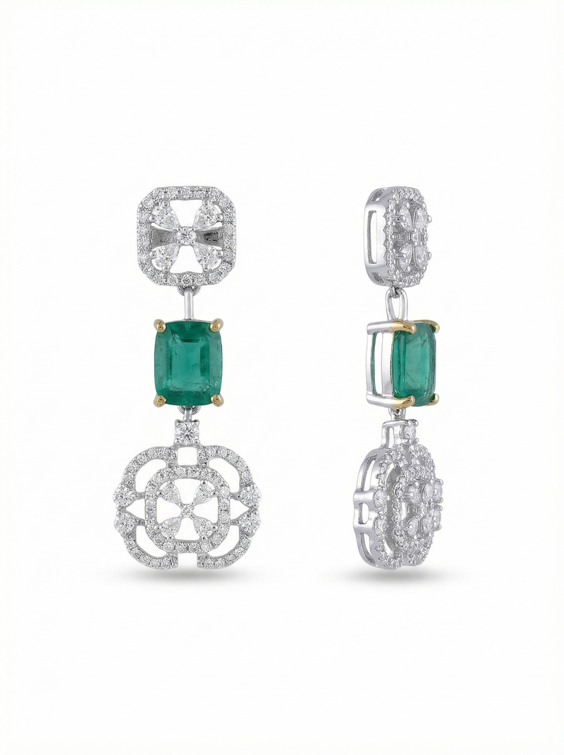 Green Stone Floral Medallion Drop Earrings