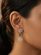Green Stone Floral Medallion Drop Earrings