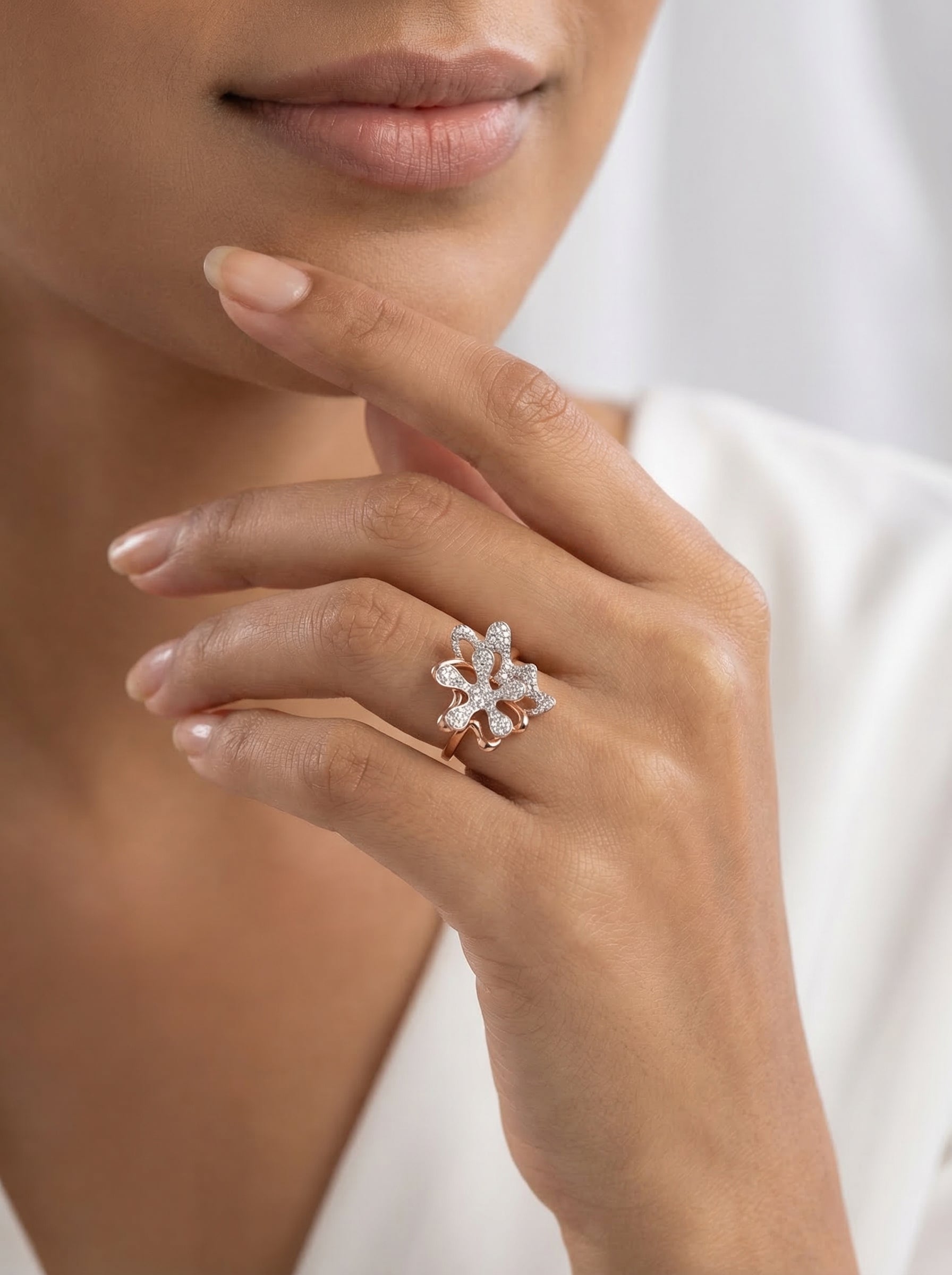 Openwork Floral Pavé Cocktail Ring
