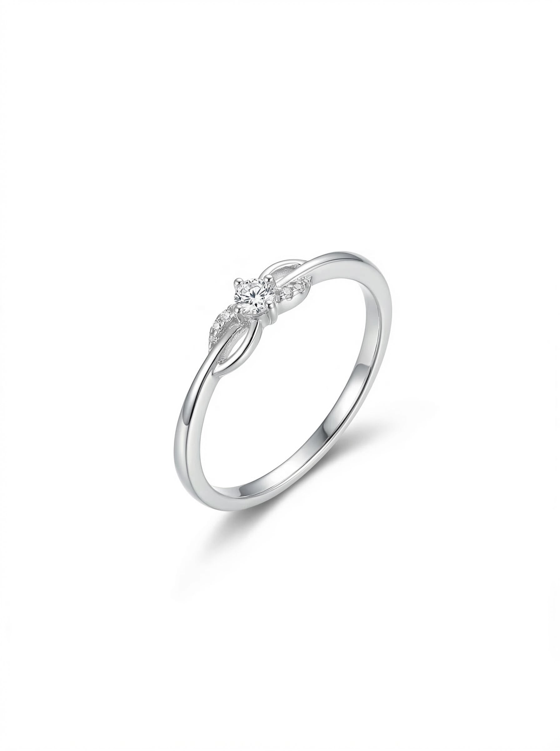 Solitaire Leaf Silver Band Ring