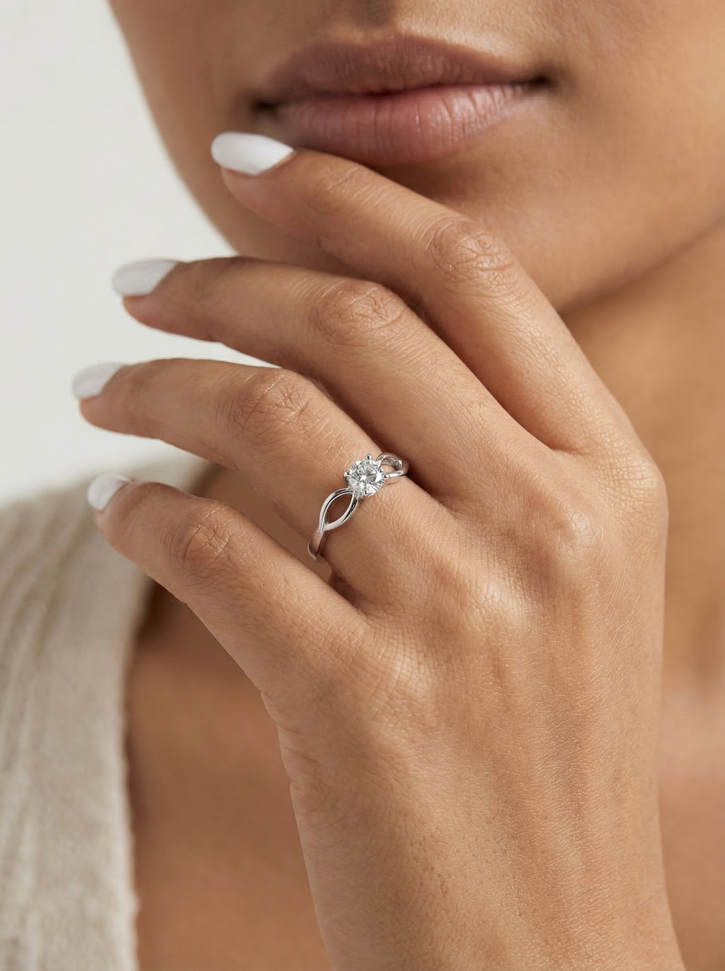 Solitaire Leaf Silver Band Ring