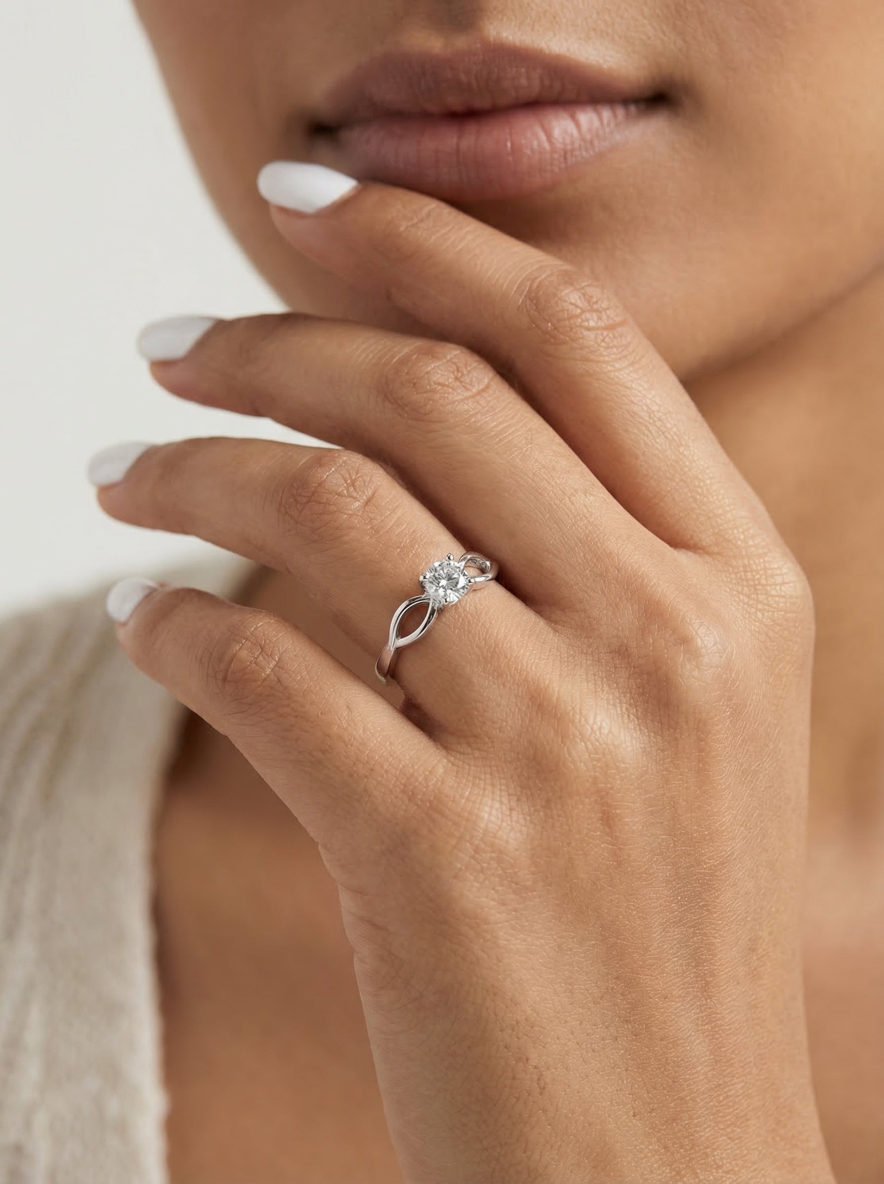 Solitaire Leaf Silver Band Ring