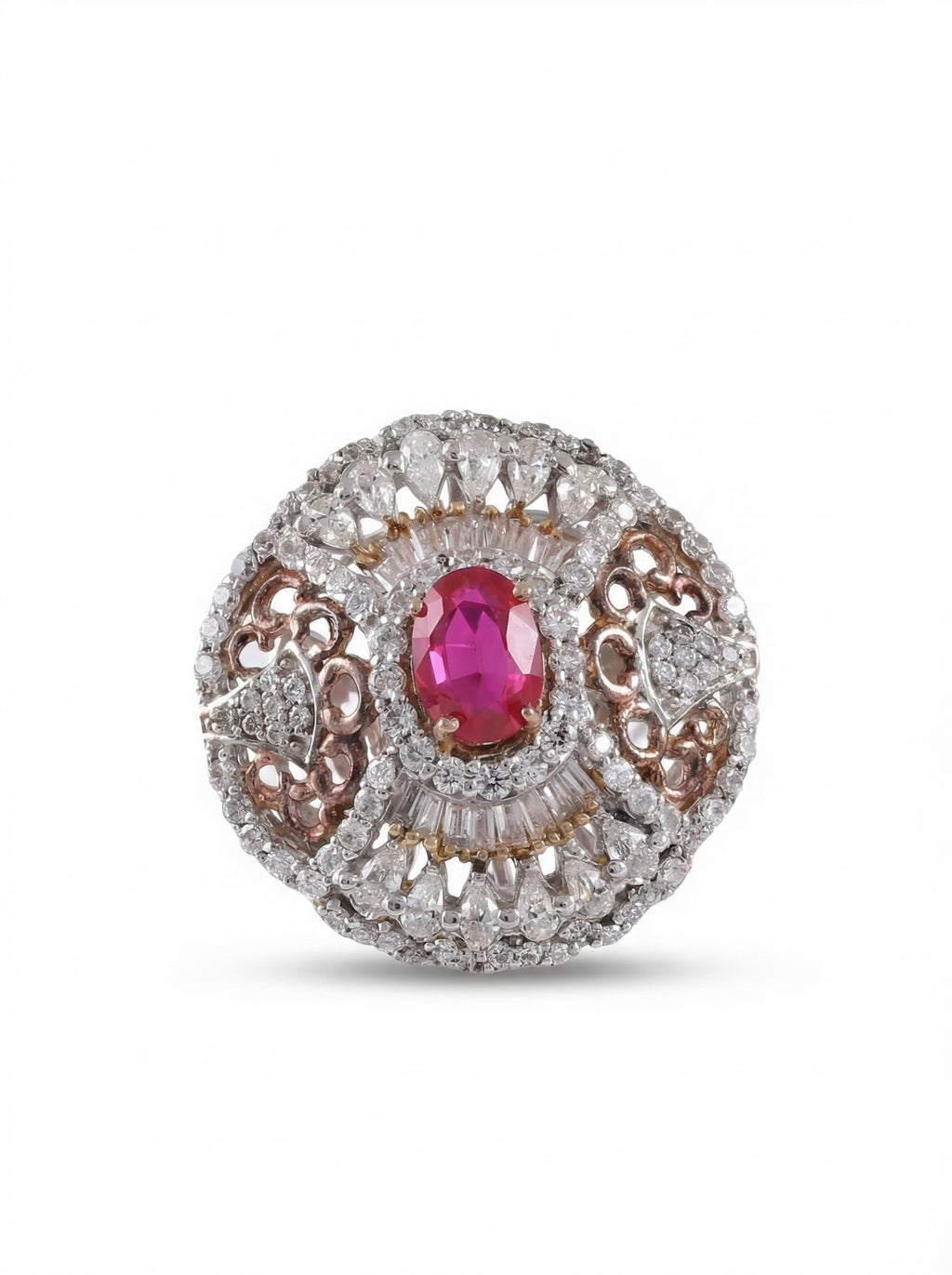 Ruby Medallion Moissanite Ring