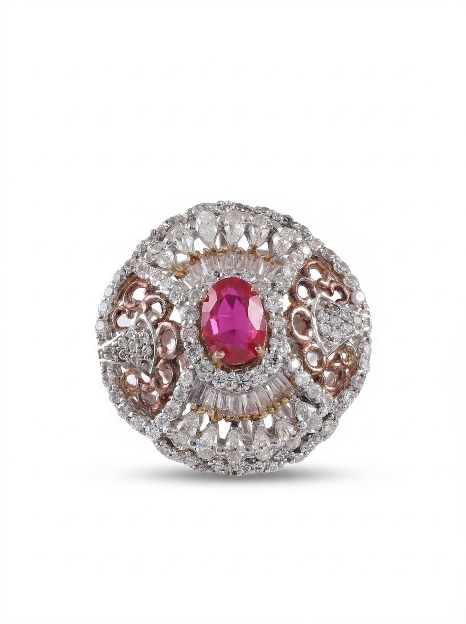 Ruby Medallion Moissanite Ring