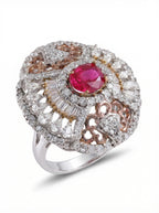 Ruby Medallion Moissanite Ring