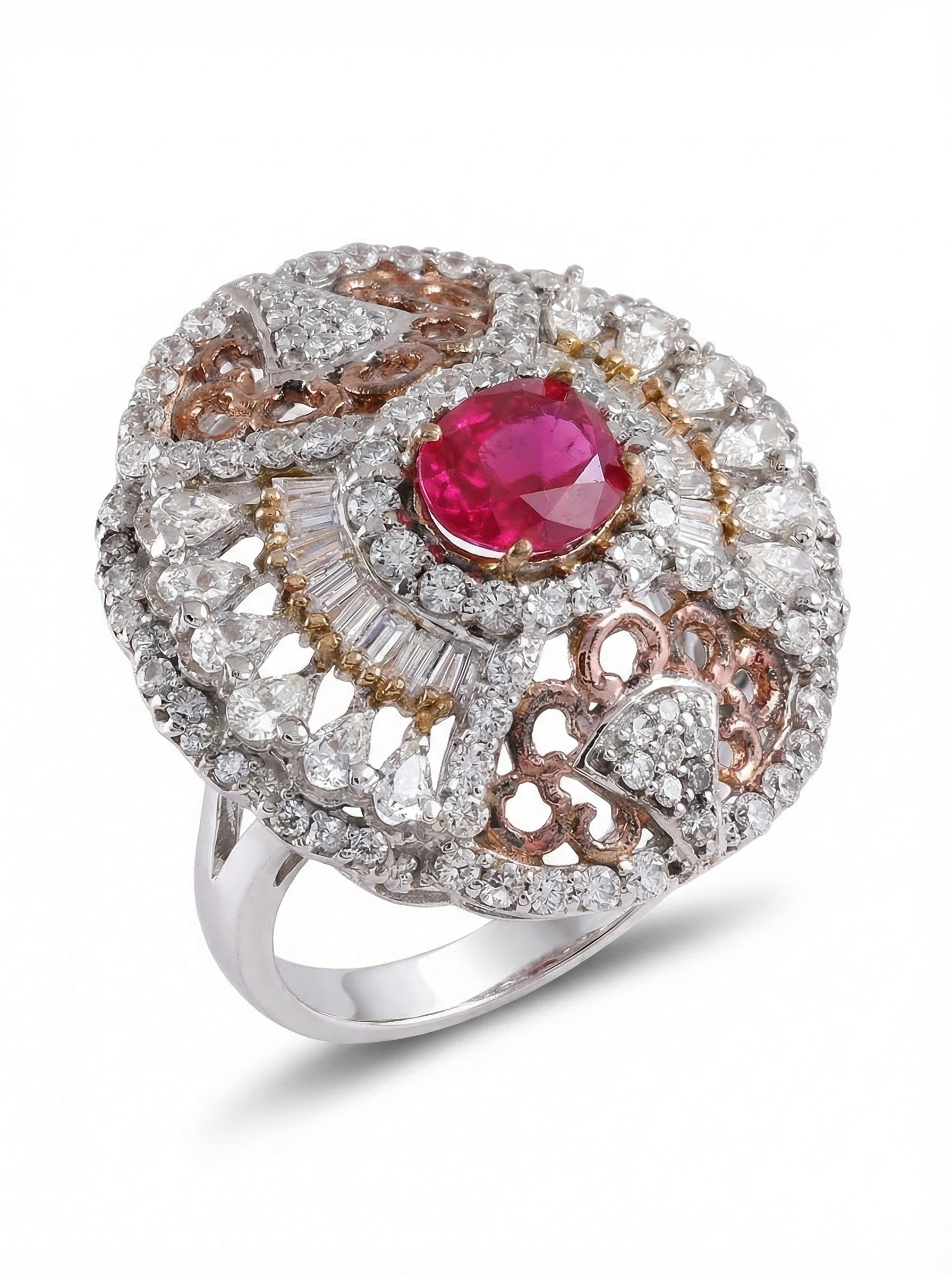 Ruby Medallion Moissanite Ring