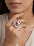 Ruby Medallion Moissanite Ring