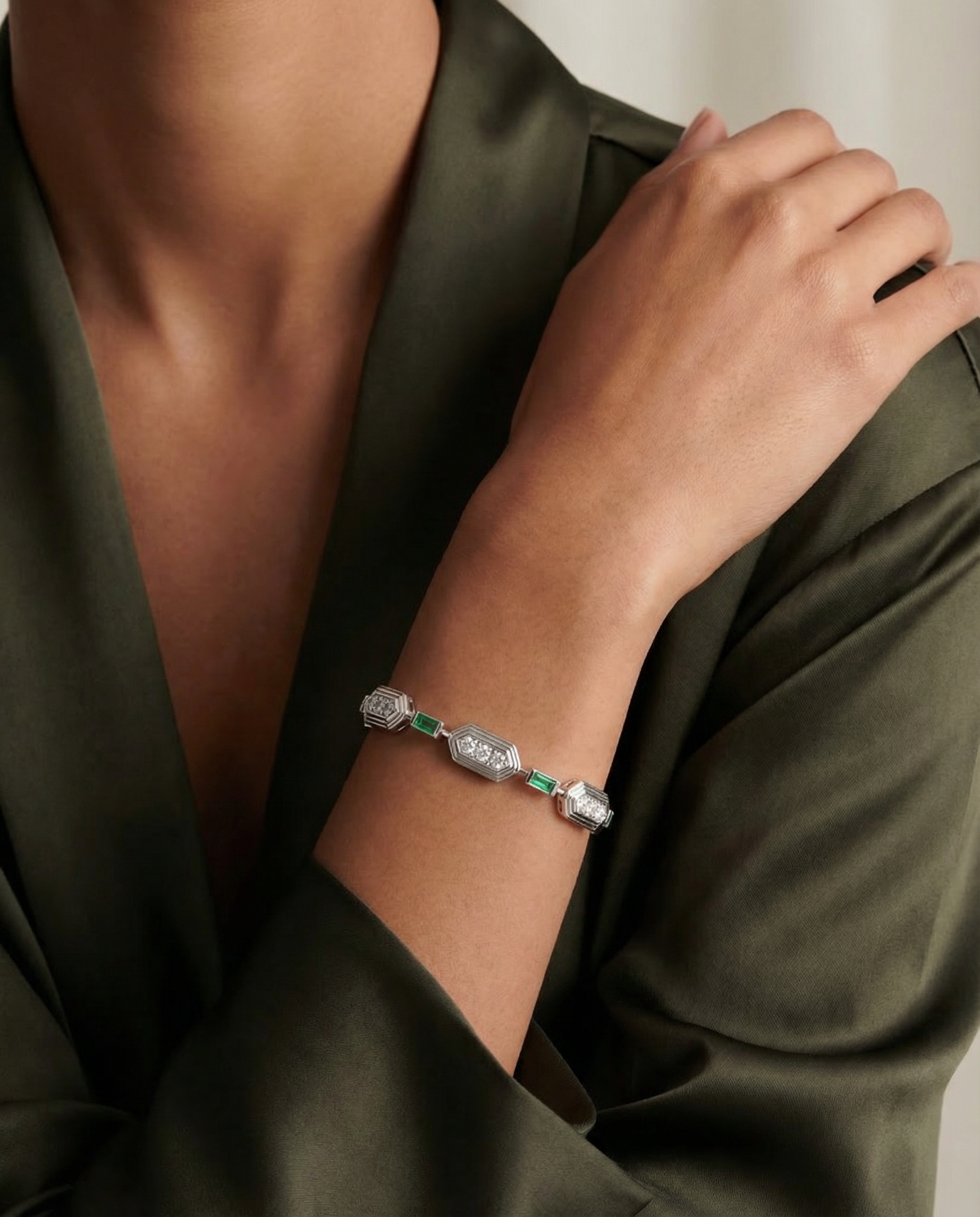 Art Deco Emerald Moissanite Bracelet