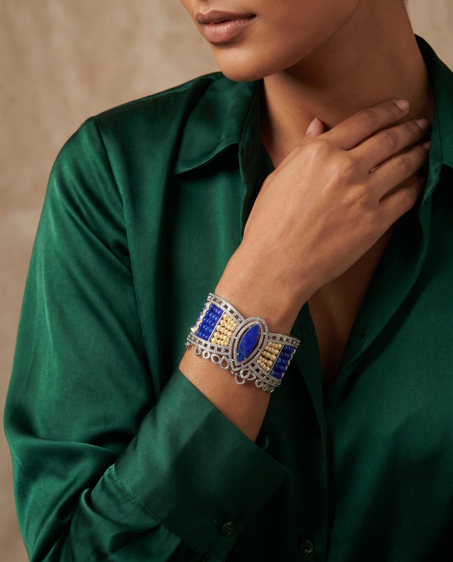 Royal Blue Sapphire Pearl Cuff