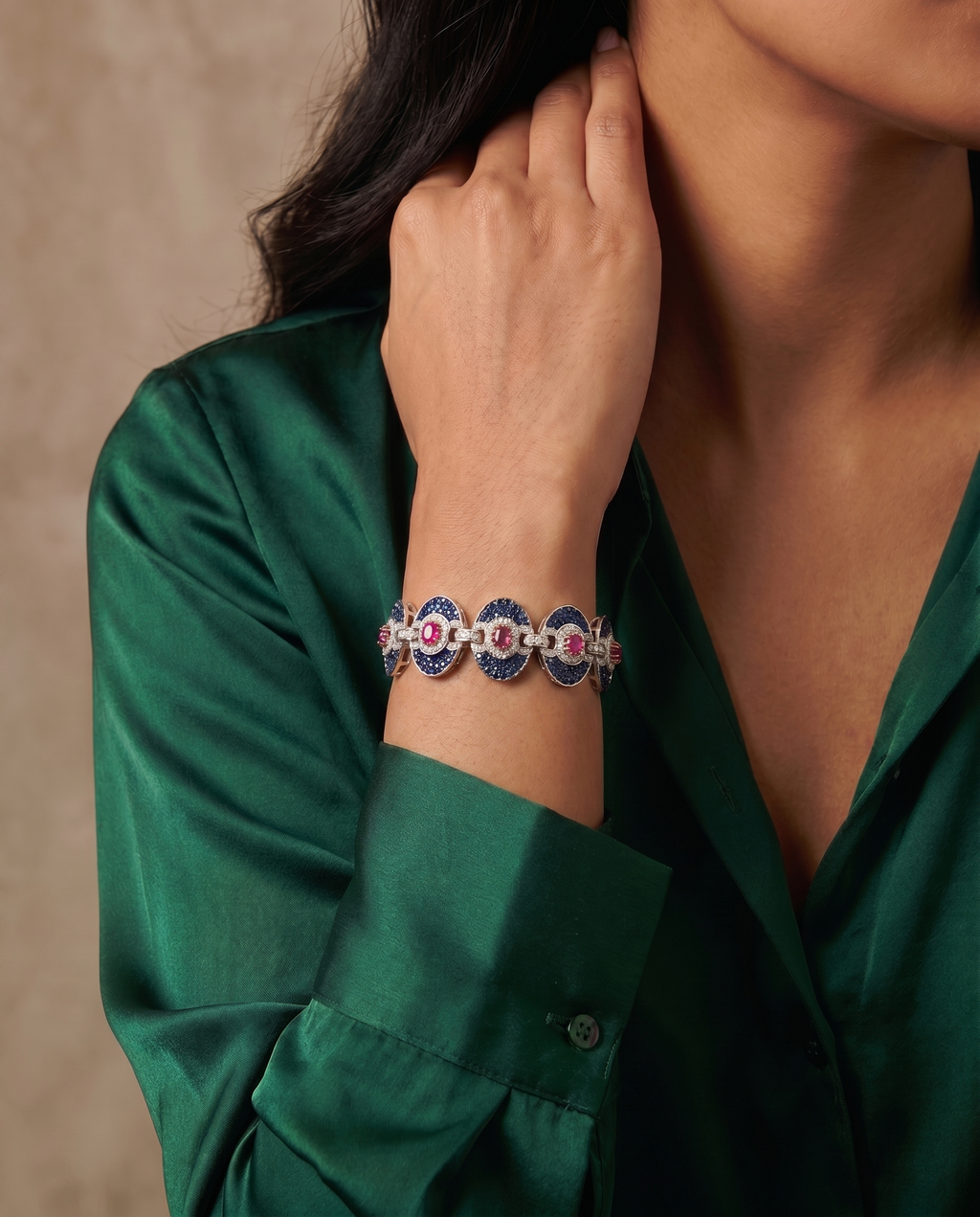 Sapphire Ruby Medallion Link Bracelet
