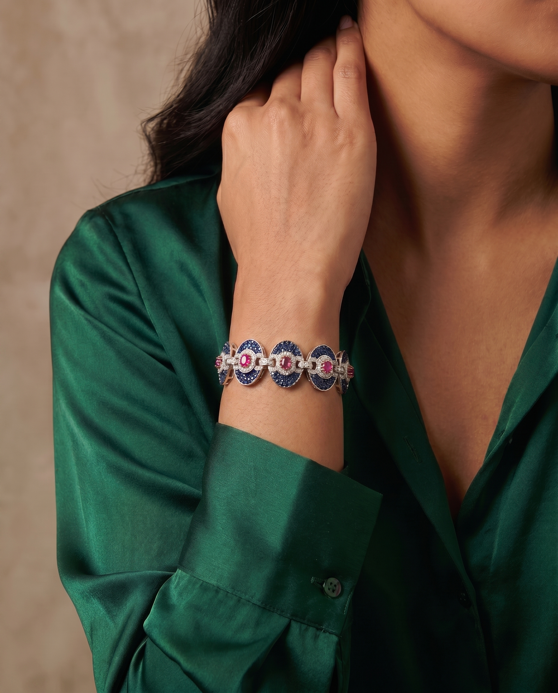 Sapphire Ruby Medallion Link Bracelet
