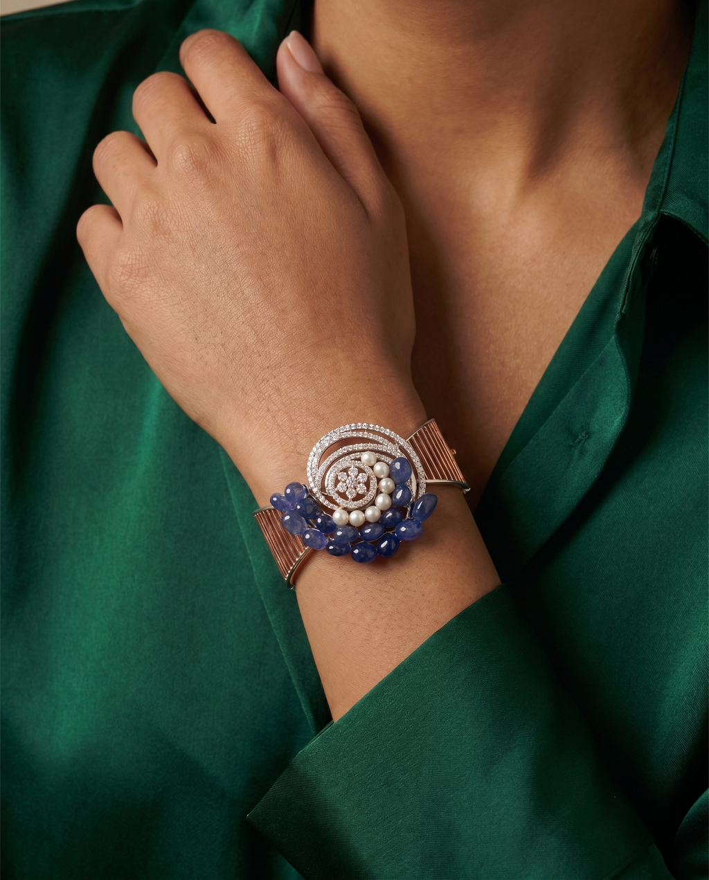 Moissanite Sapphire Silver Cuff