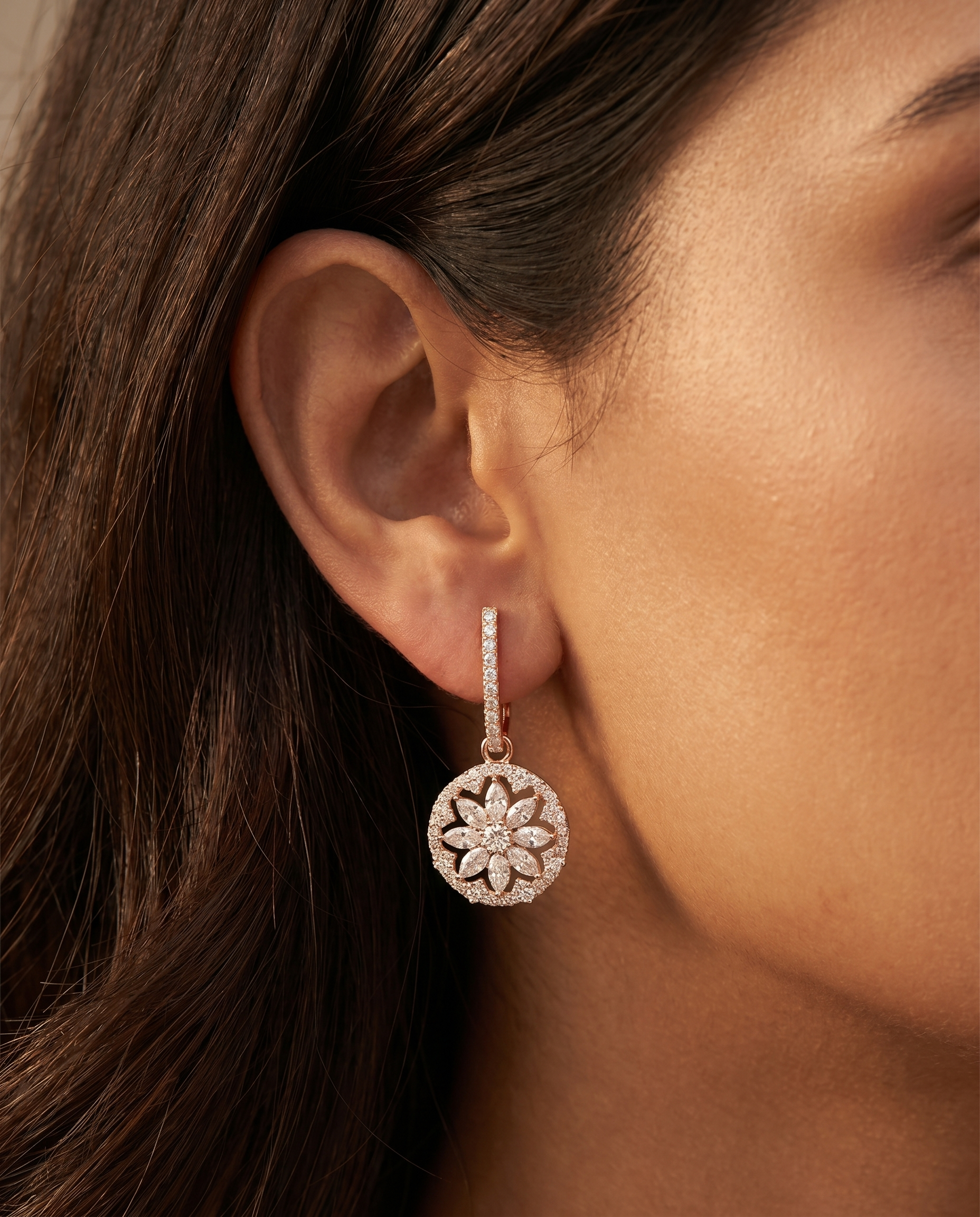Moissanite Floral Disc Earrings