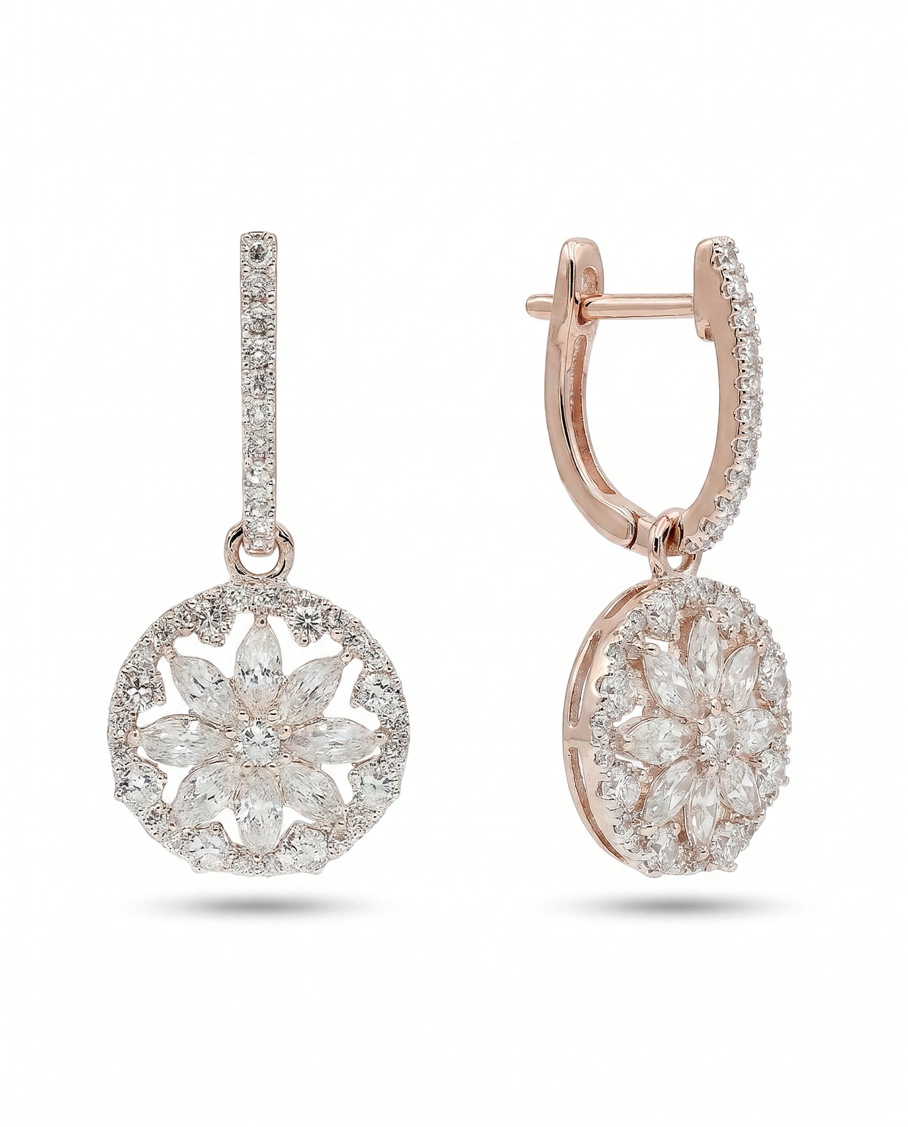 Moissanite Floral Disc Earrings