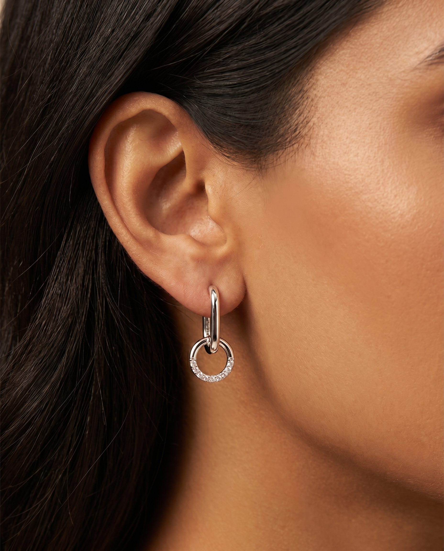 Silver Double Ring Moissanite Earrings