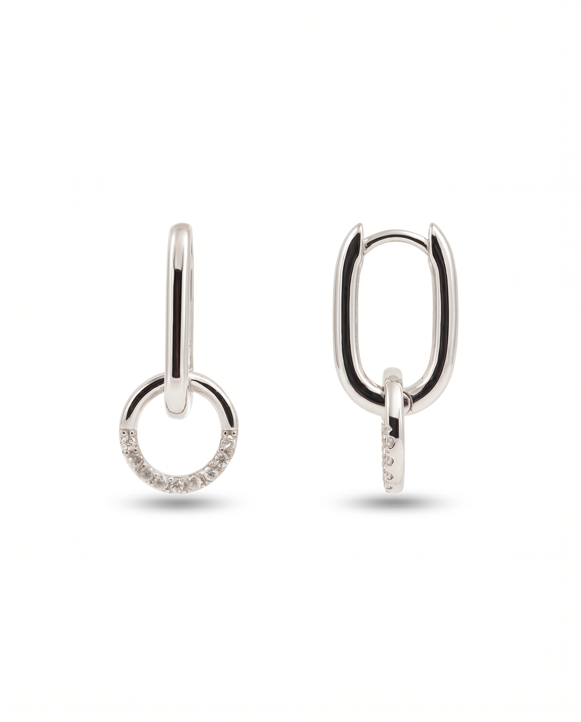 Silver Double Ring Moissanite Earrings
