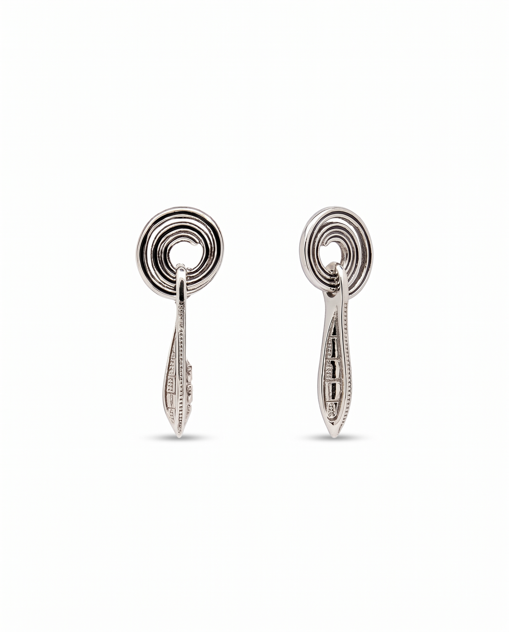 Silver Spiral Leaf Drop Earrings