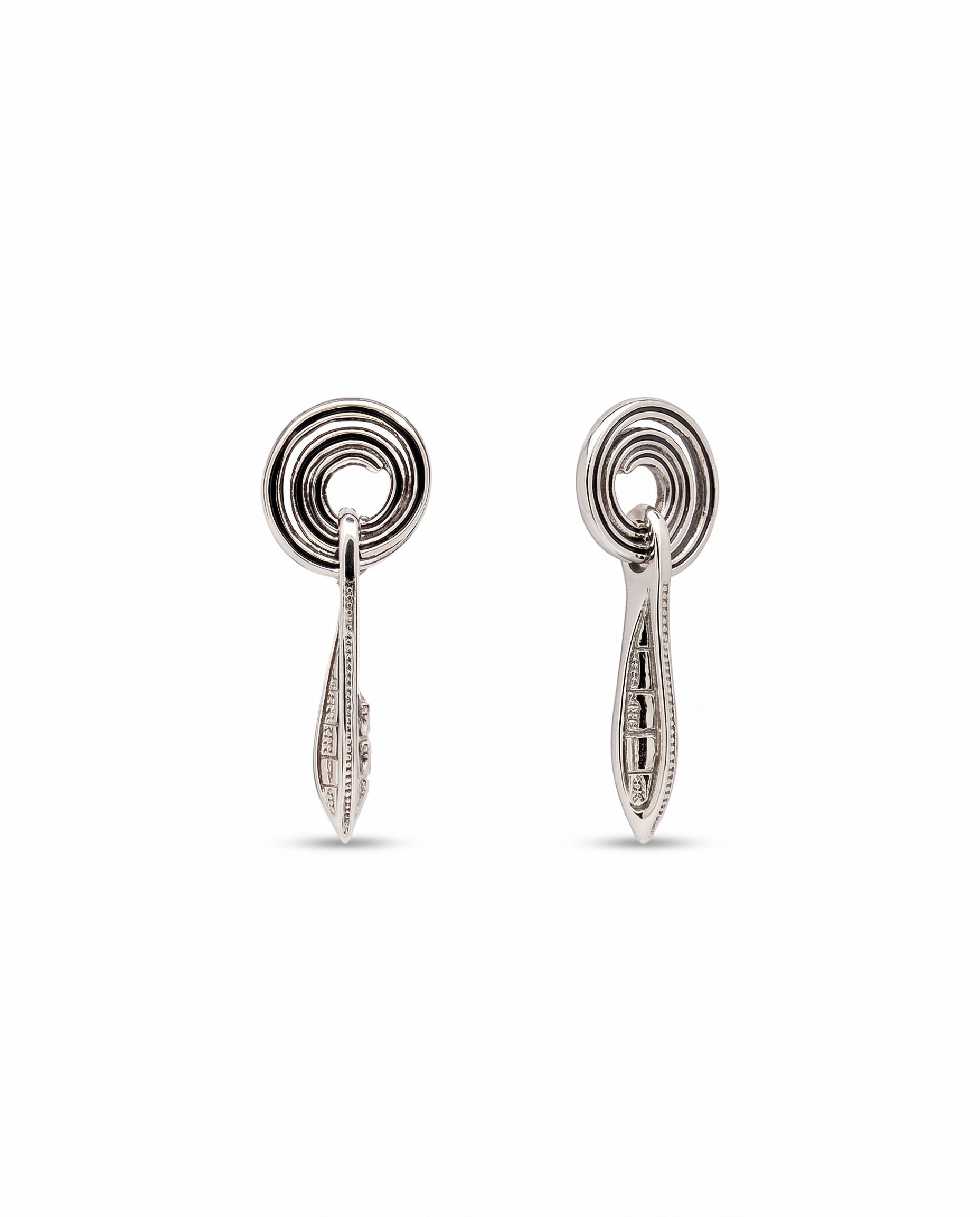 Silver Spiral Leaf Drop Earrings