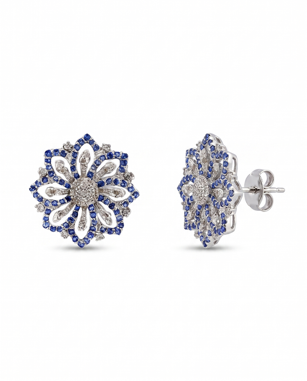 Sapphire Moissanite Floral Studs