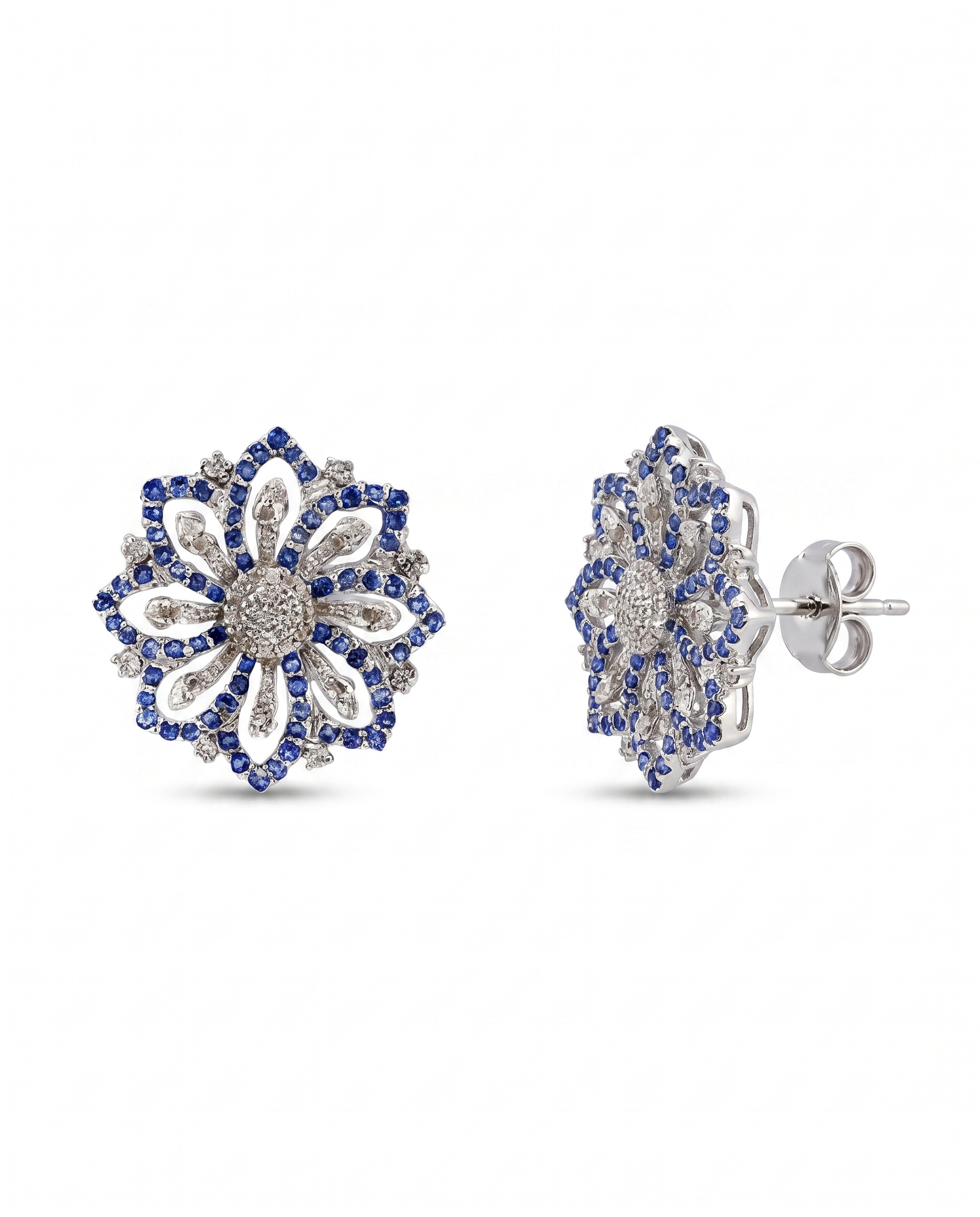 Sapphire Moissanite Floral Studs