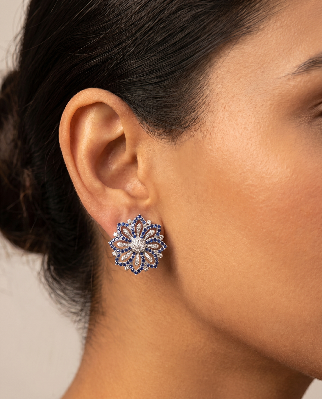 Sapphire Moissanite Floral Studs