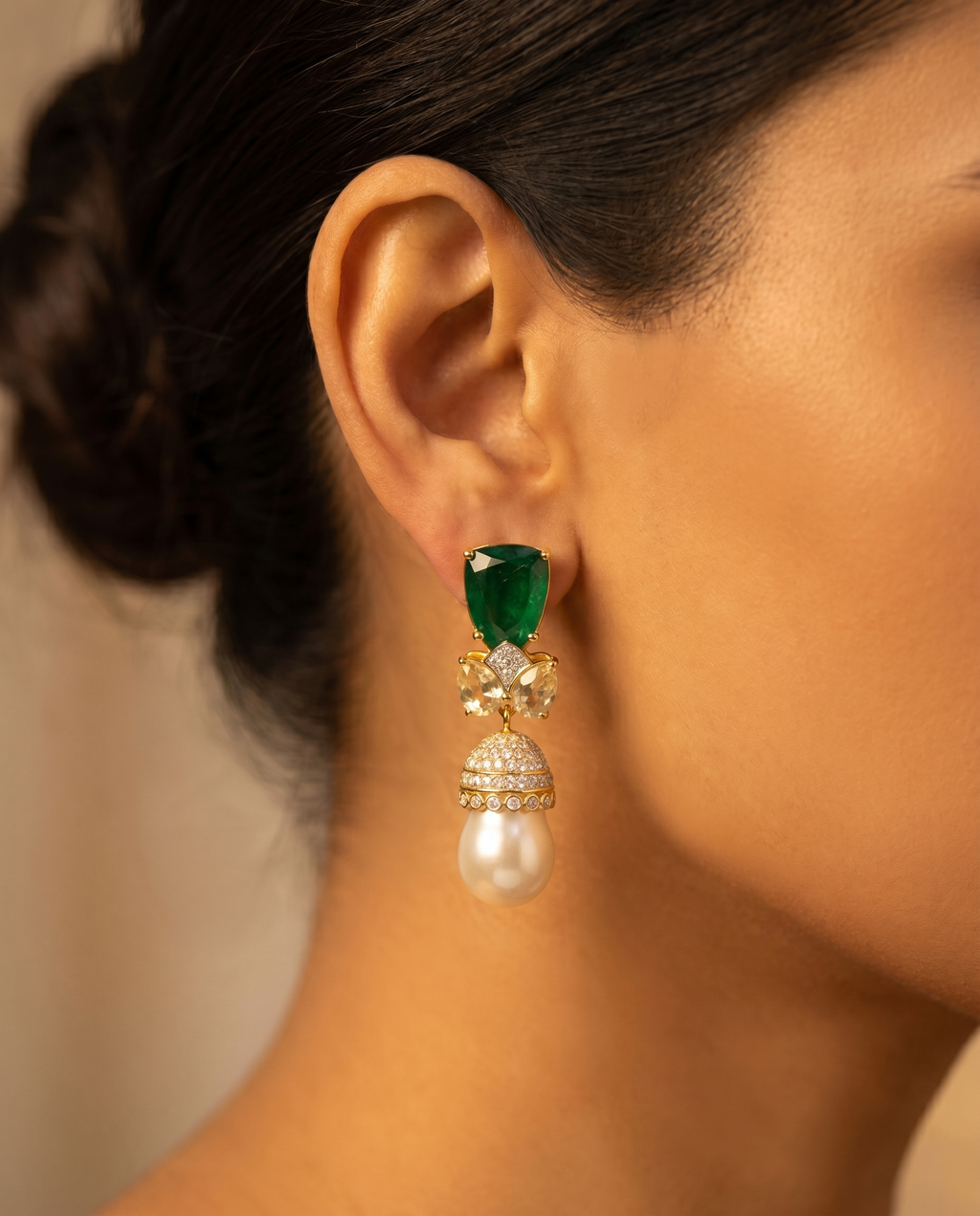 Emerald Baroque Pearl Drop Earrings