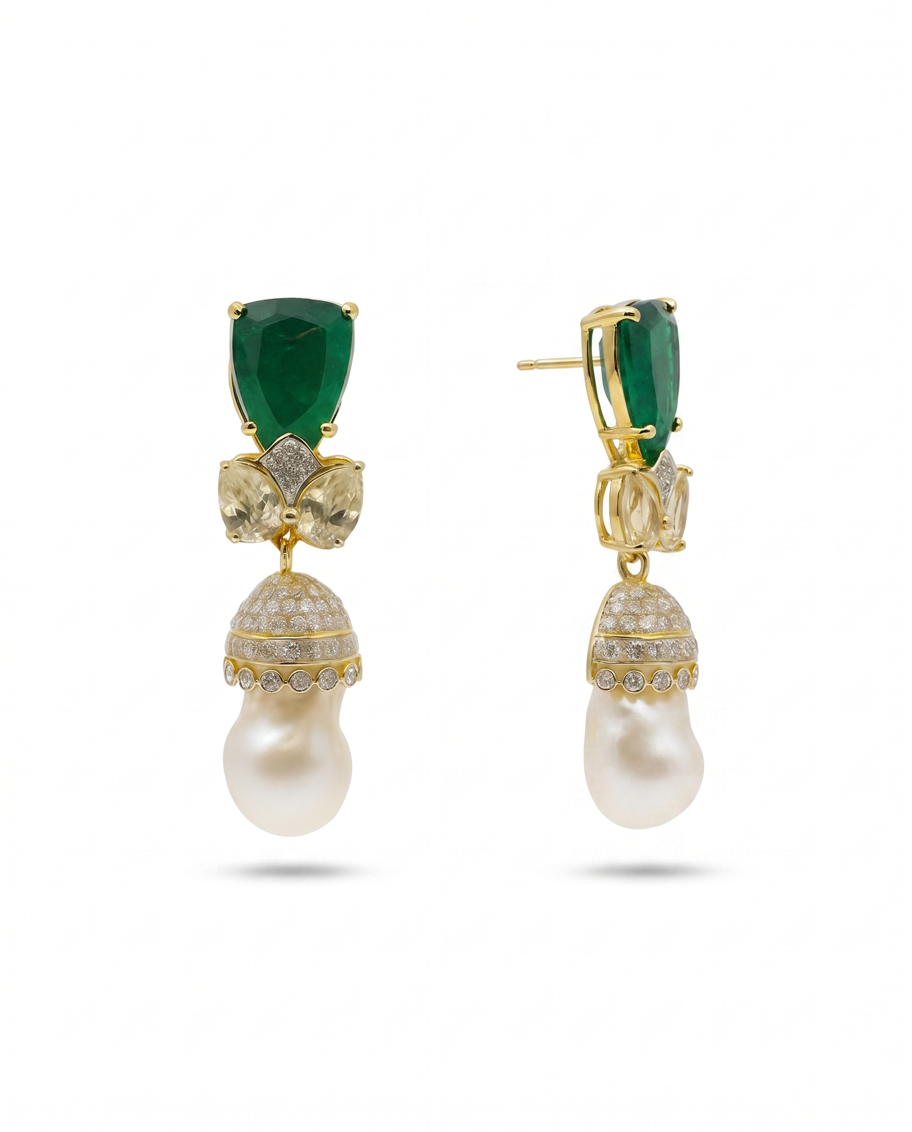 Emerald Baroque Pearl Drop Earrings