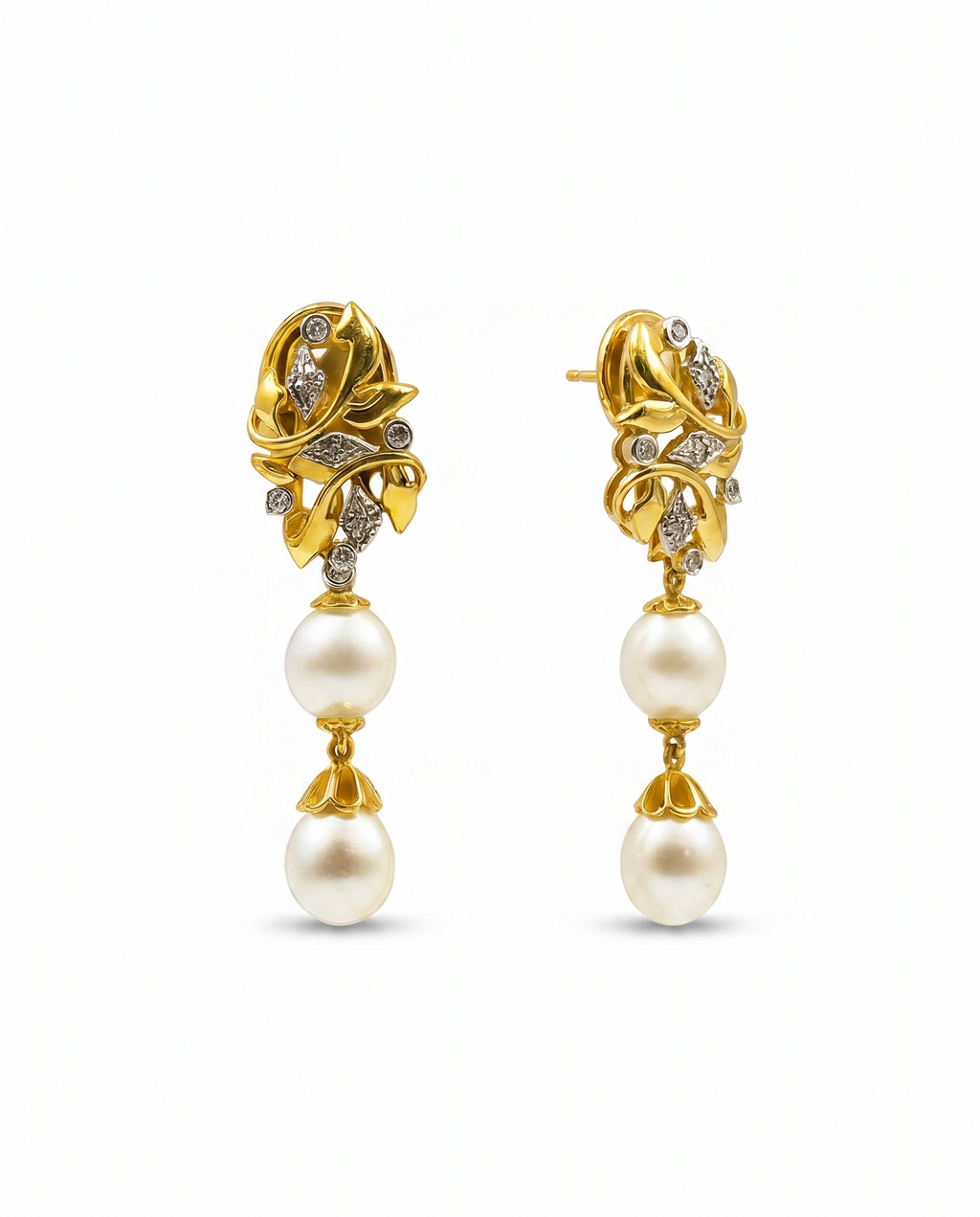Leaf Double Pearl Earrings