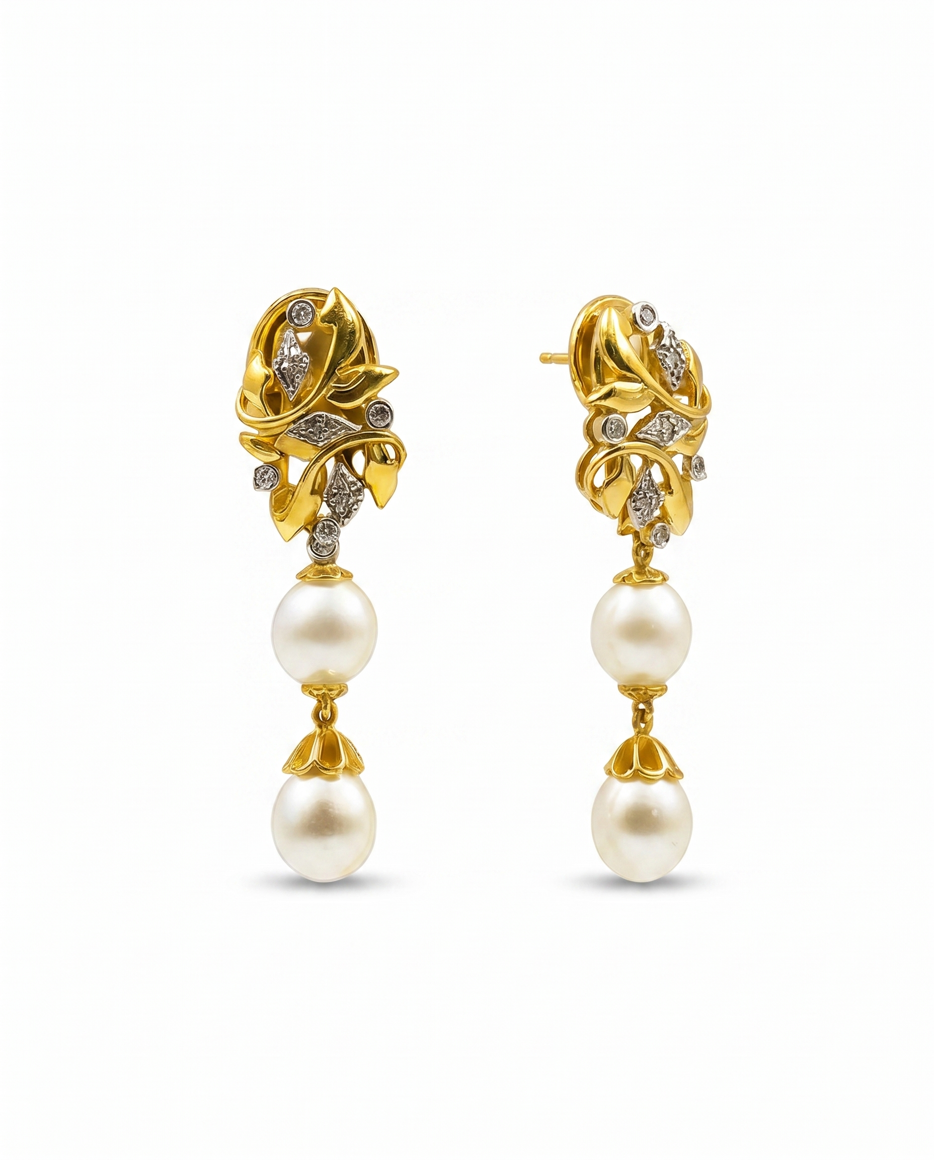 Leaf Double Pearl Earrings