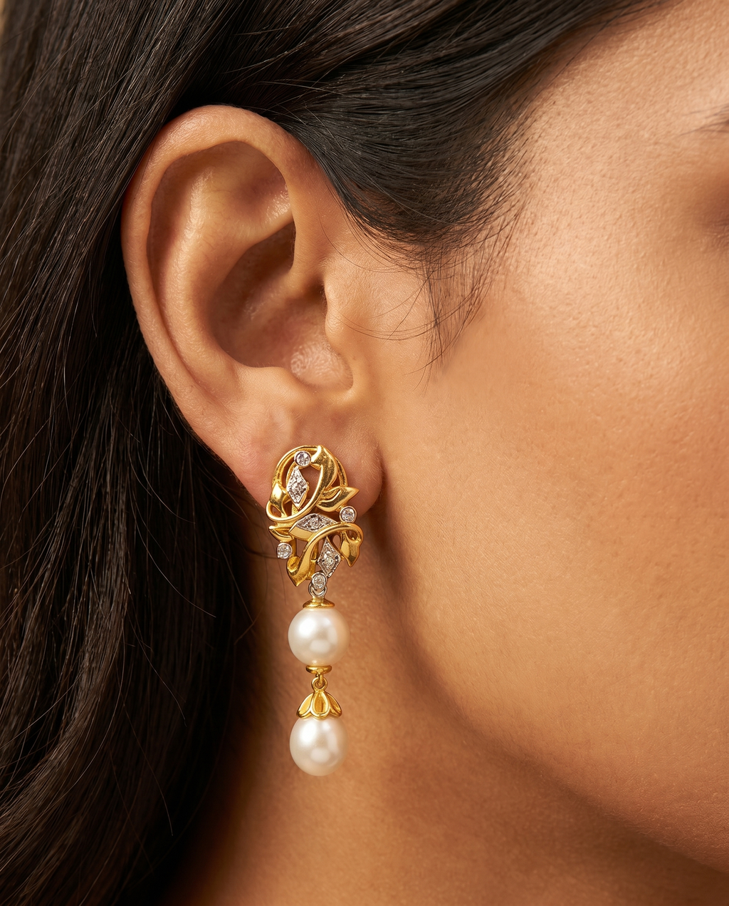 Leaf Double Pearl Earrings