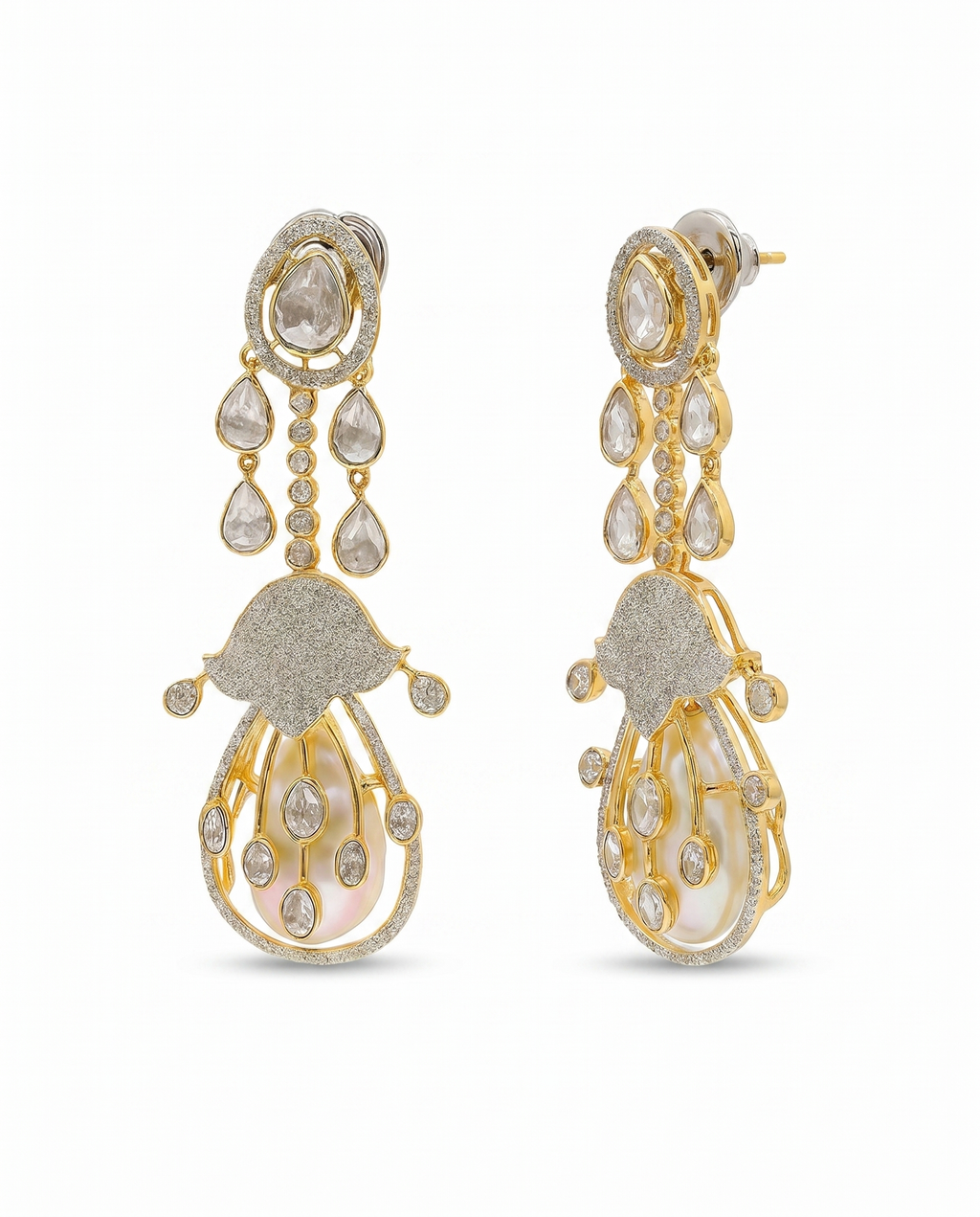 Pearl Moissanite Chandelier Earrings