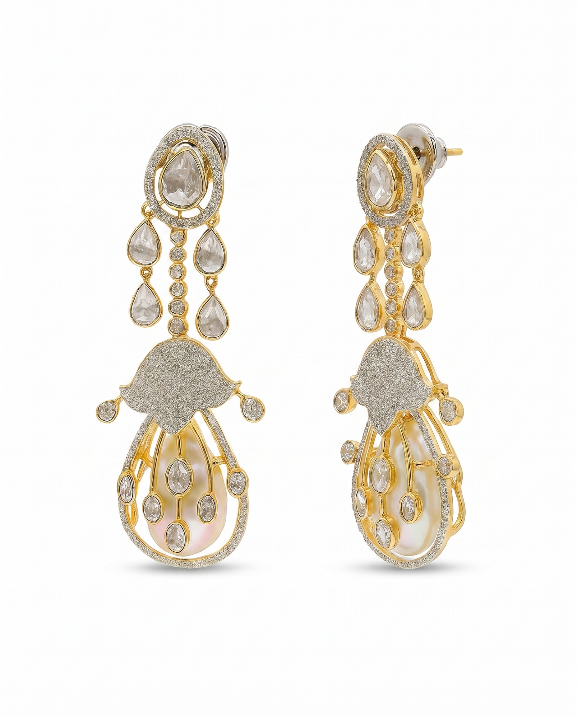 Pearl Moissanite Chandelier Earrings